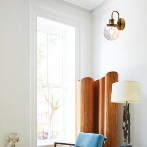 1-Light vintage wall sconce light golden and clear wall mounted light brass and glass fixtures light
