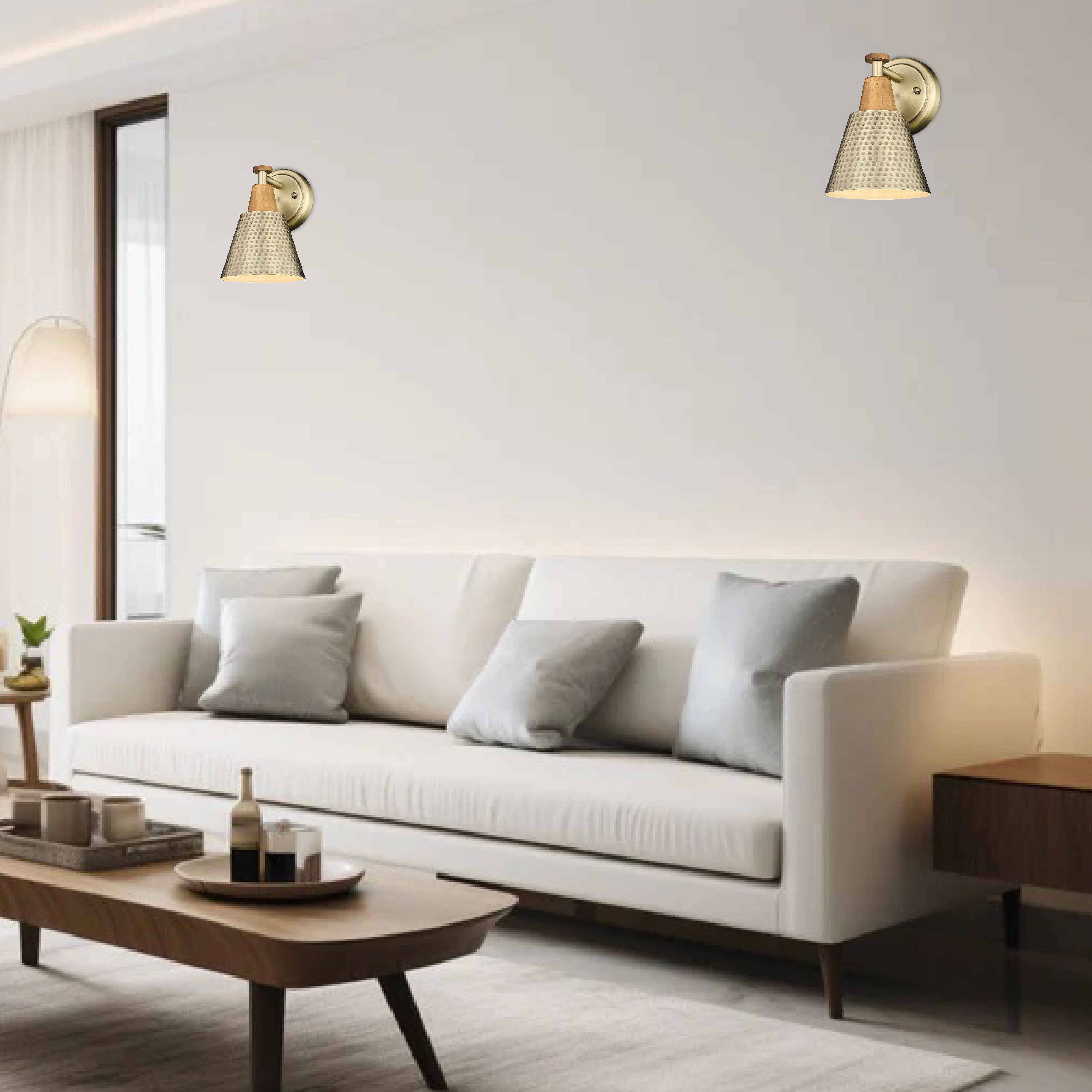 1-Light vintage bathroom light gold and walnut sconce light fixture brass and wood wall light