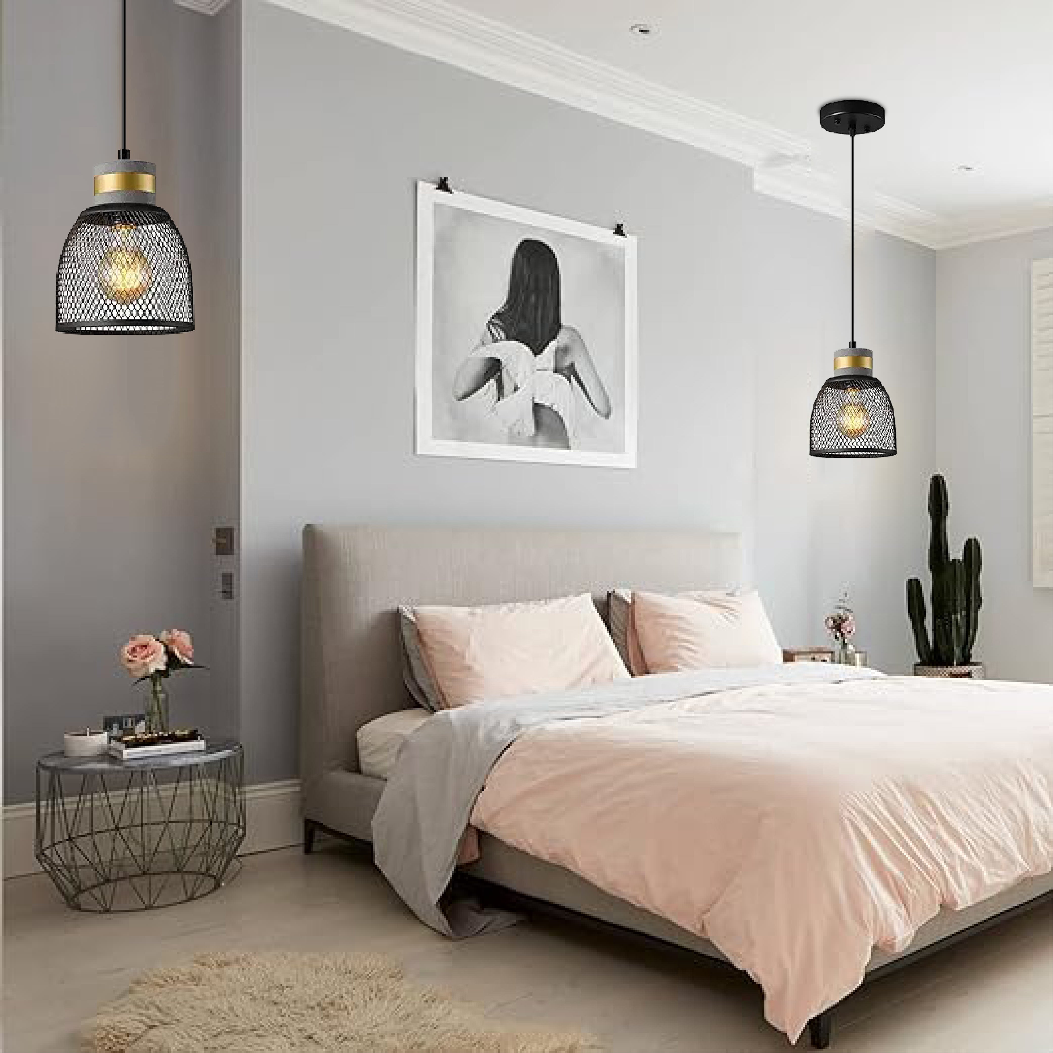 2-Pack bedroom light Black kitchen light Metal pendant light