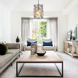 1-Light modern pendant light silver gray hanging lighting wood and Iron island lights