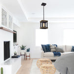 9" Farmhouse hanging light ‎textured black and walnut kitchen light iron and wood pendant light