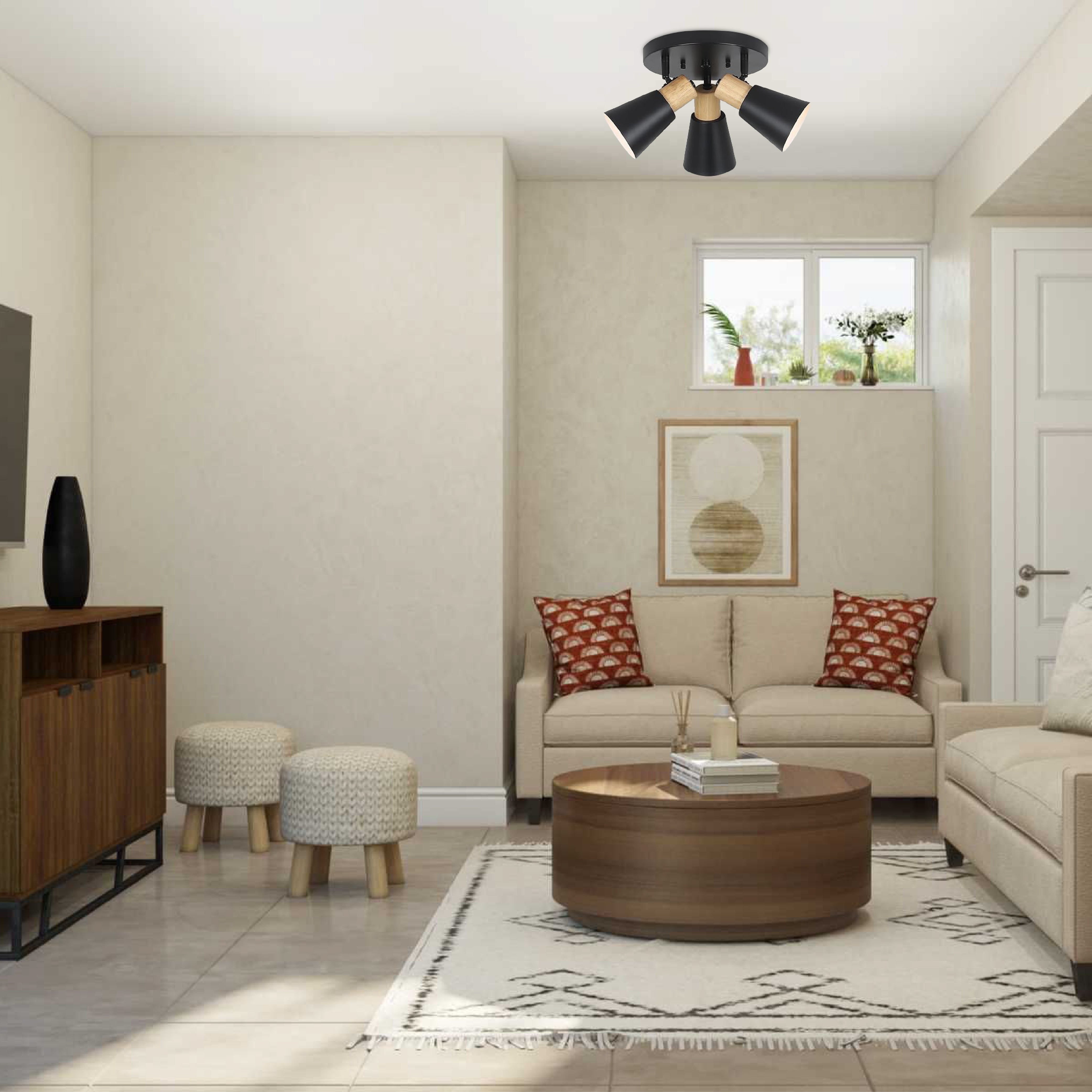 3-Lights vintage fixtures lamp black and natural ceiling light steel and wood kitchen light