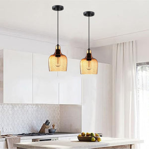 2 Pack kitchen light amber glass pendant light  Glass hanging light