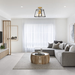3-Light modern semi flush mount gold and black fixture light iron ceiling light