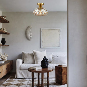 1-Light dimmabl hallway light gold and clear semi flush lamp steel and glass ceiling light