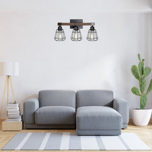 3-Light farmhouse vanity light black and walnut bathroom lighting iron and wood wall light