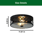 12” Light fixture black ceiling lighting glass, metal flush mount ceiling light