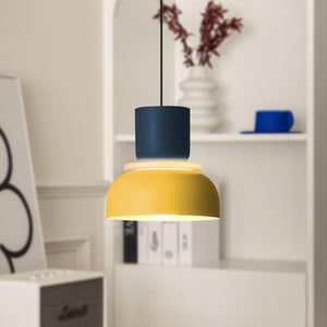 Industrial dining room light yellow and blue hanging light aluminum acrylic pendant light