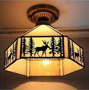 Vintage ceiling light beige hallway light metal + art glass balcony light