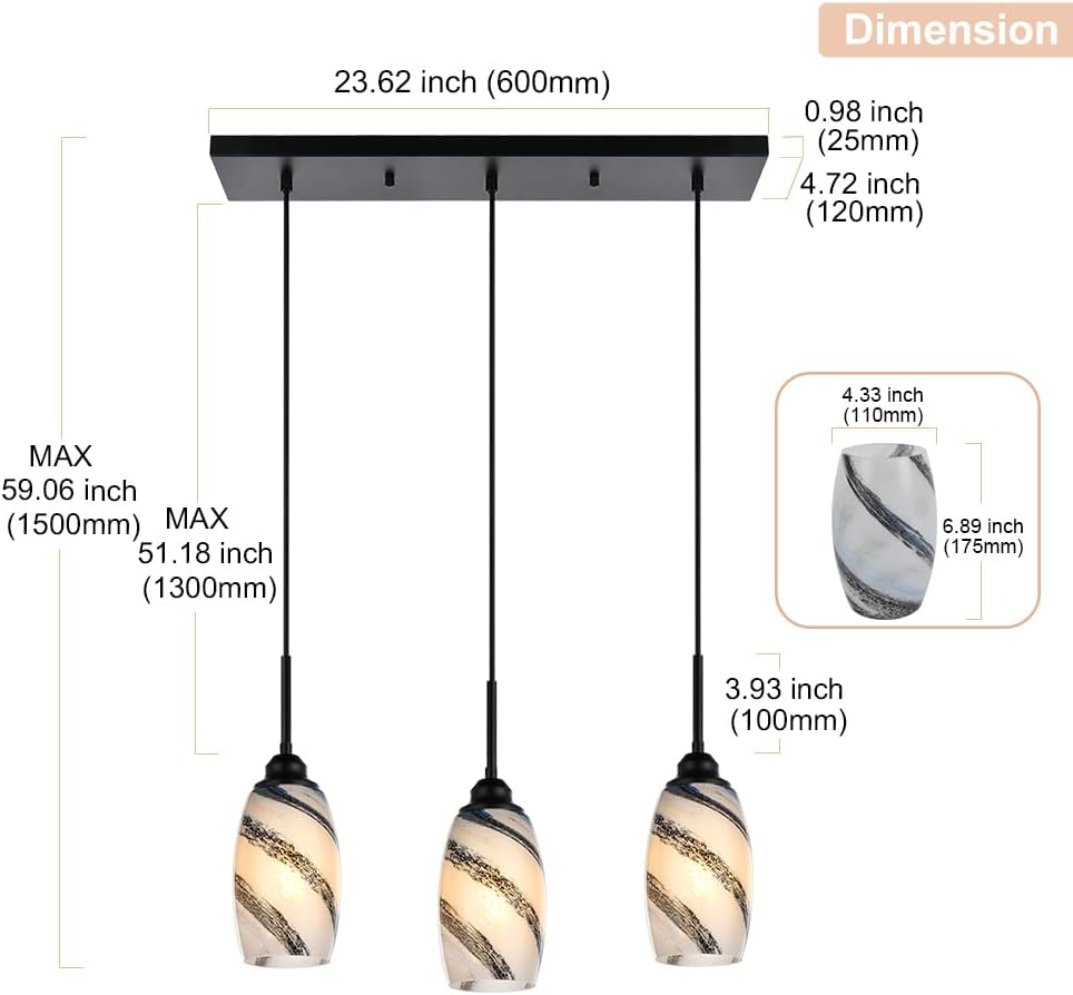 3 light kitchen island light black pendant light glass, metal chandelier light