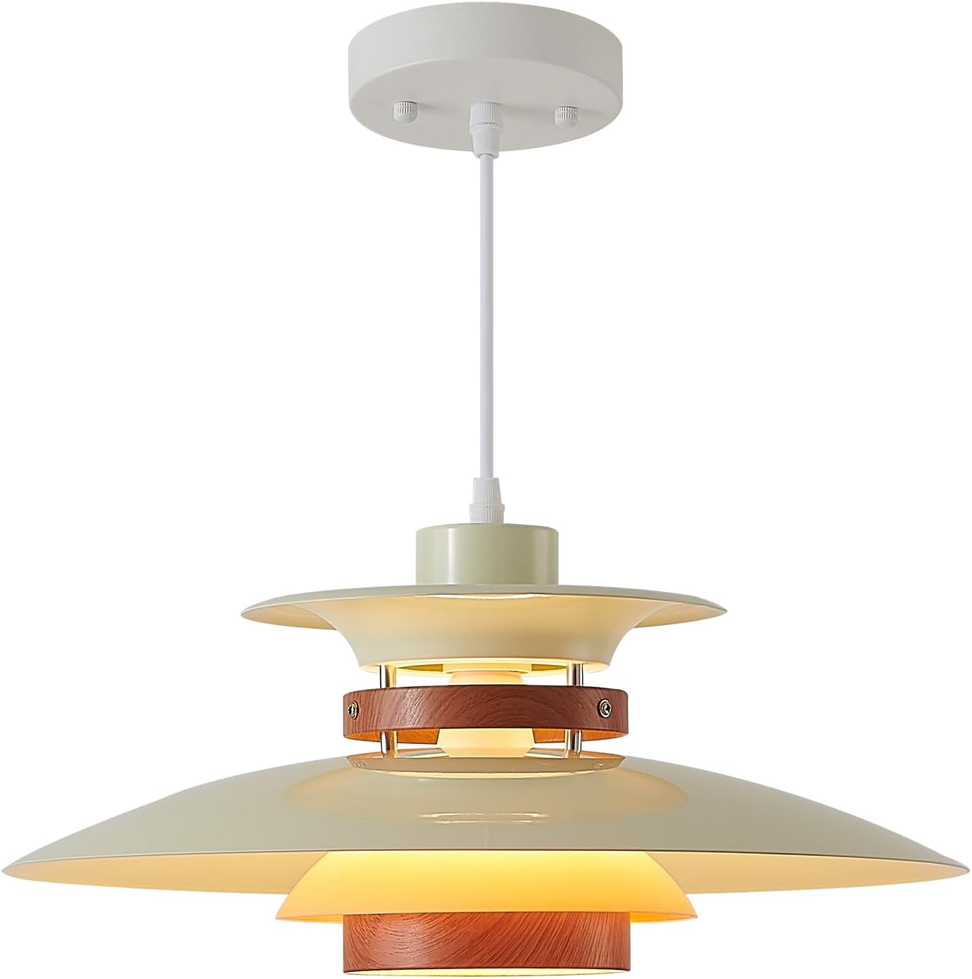 Adjustable dining room light beige+dark wood pendant lamp wood, metal hanging light