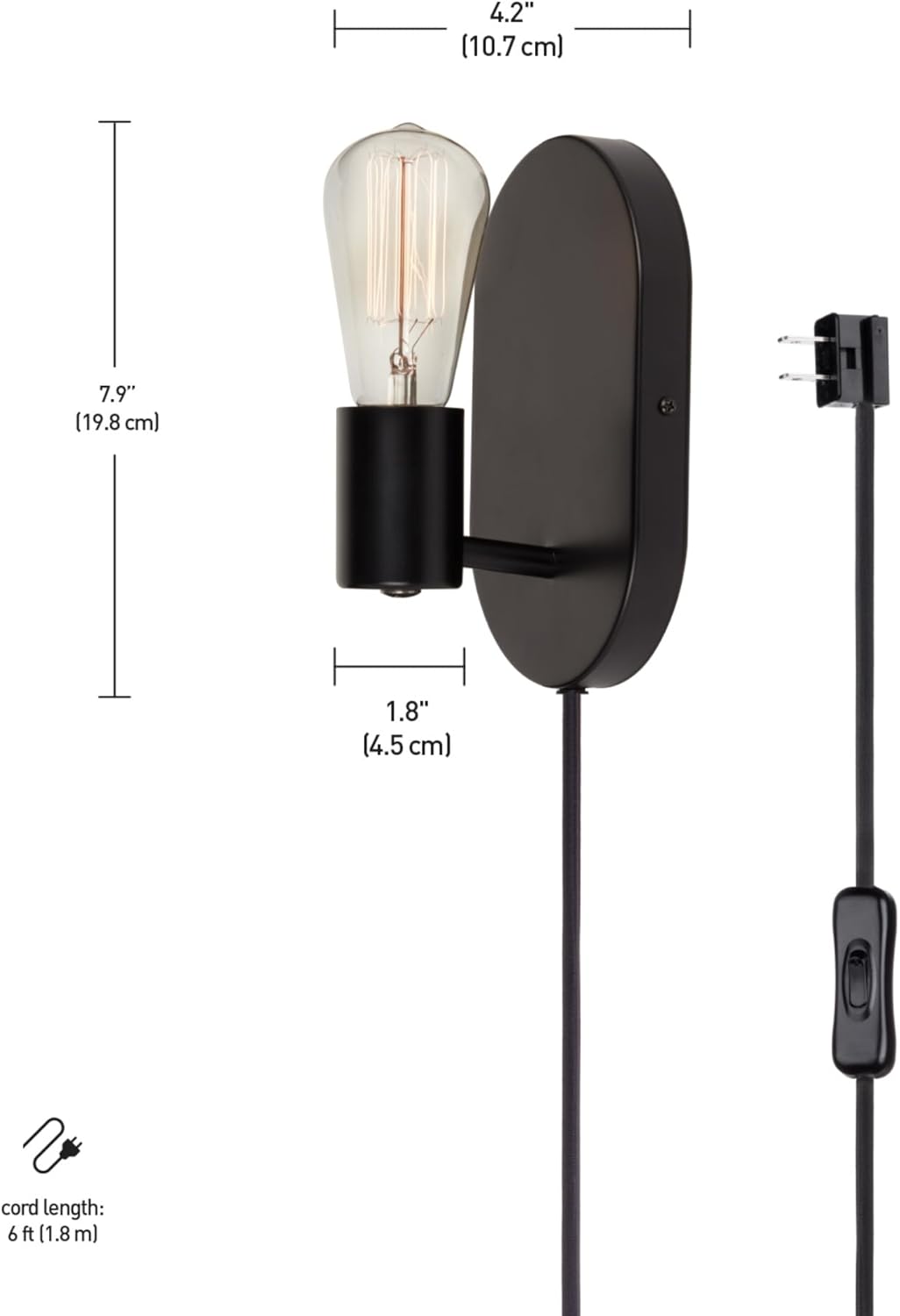 1-light wall sconce light matte black bedroom light metal mounting light