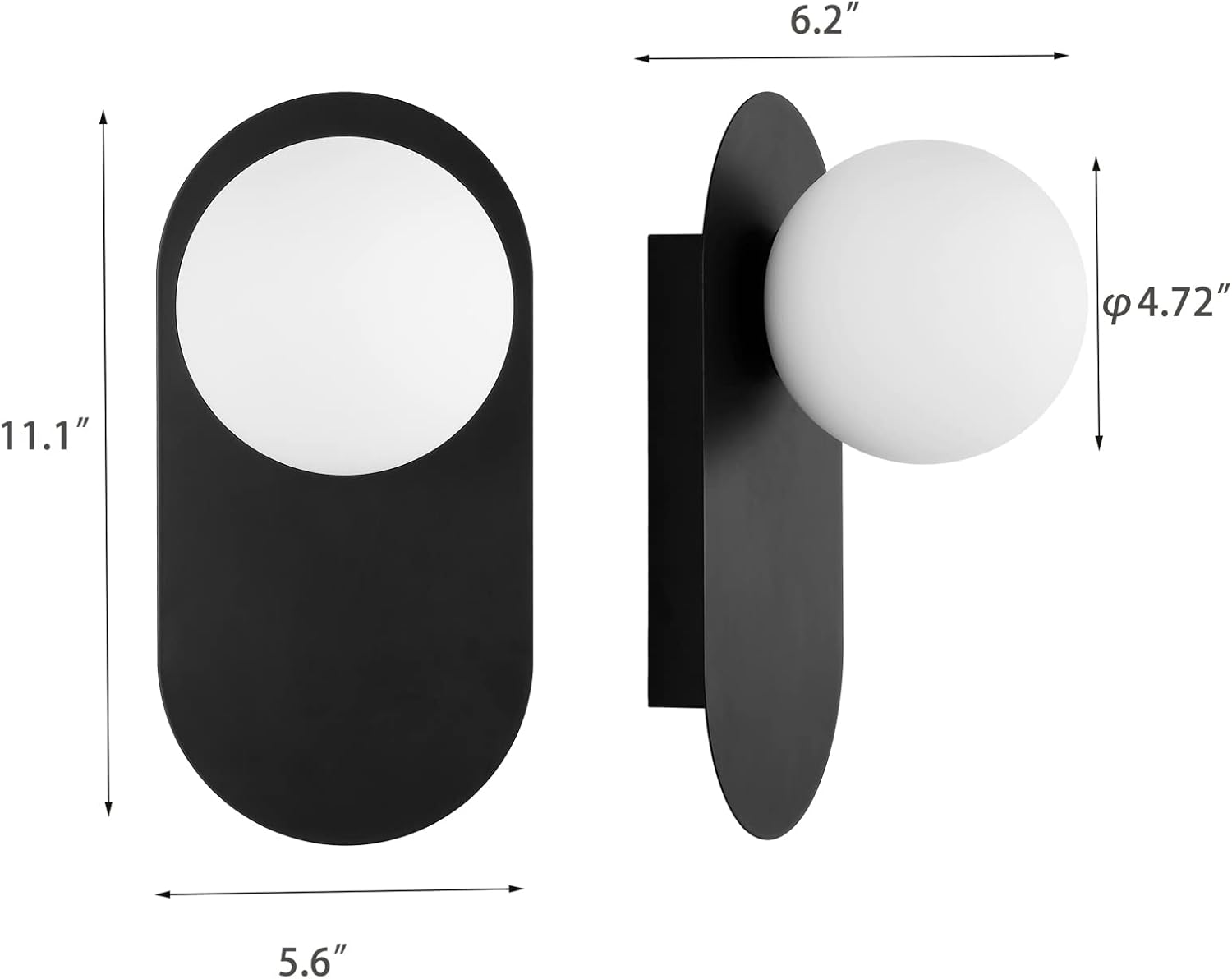 Set of 2 vanity light black mount light glass, metal wall light