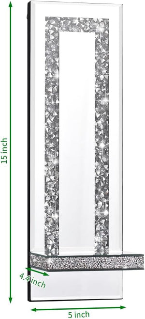 Set of 2 candle light silver wall light wood, mirror & glass decor light
