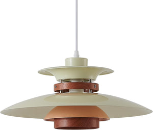 Adjustable dining room light beige+dark wood pendant lamp wood, metal hanging light