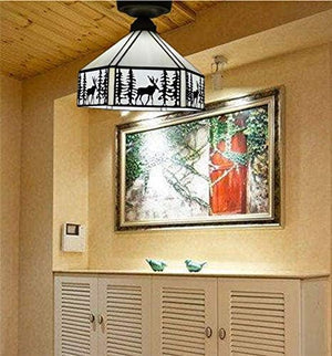 Vintage ceiling light beige hallway light metal + art glass balcony light
