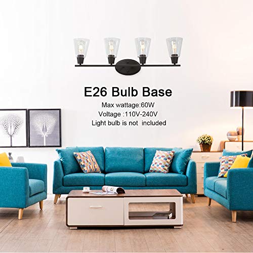 4 light glass industrial wall light fixture with oil rubbed bronze finish