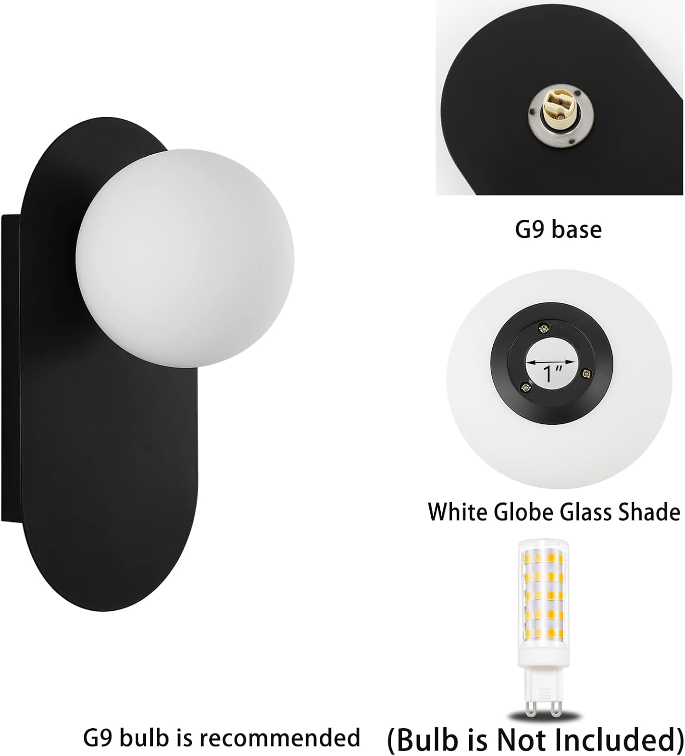 Set of 2 vanity light black mount light glass, metal wall light