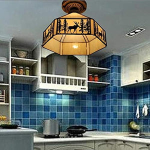 Vintage ceiling light beige hallway light metal + art glass balcony light