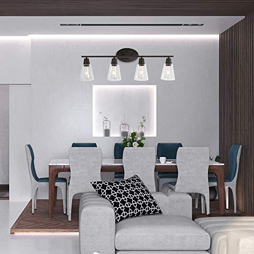 4 light glass industrial wall light fixture with oil rubbed bronze finish