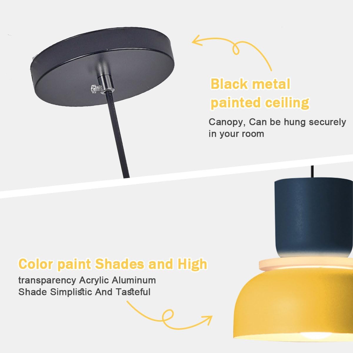 Industrial dining room light yellow and blue hanging light aluminum acrylic pendant light