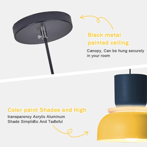 Industrial dining room light yellow and blue hanging light aluminum acrylic pendant light