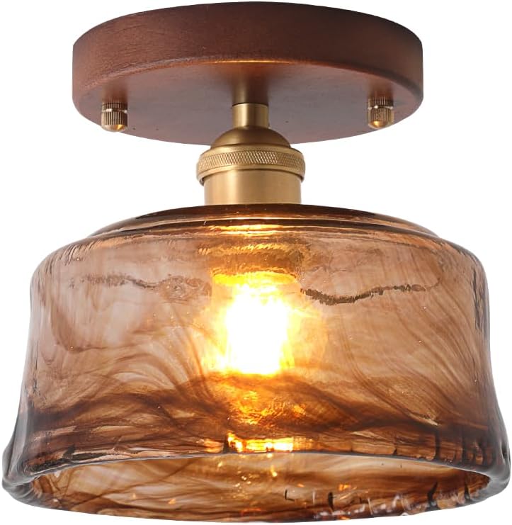 Modern ceiling light brown hallway light wood, brass, glass entry way light