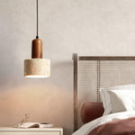 Vintage pendant light brown cylinder light wood, metal kitchen island light
