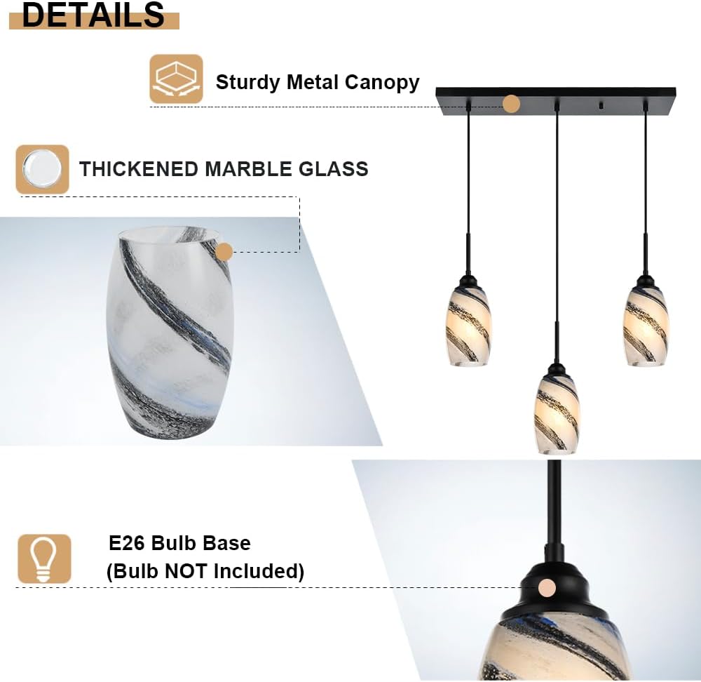 3 light kitchen island light black pendant light glass, metal chandelier light