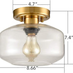 Modern semi flush lighting fixture glass ceiling lamp with brass finish