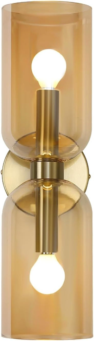 2-light vanity light amber decor lights glass, metal wall light