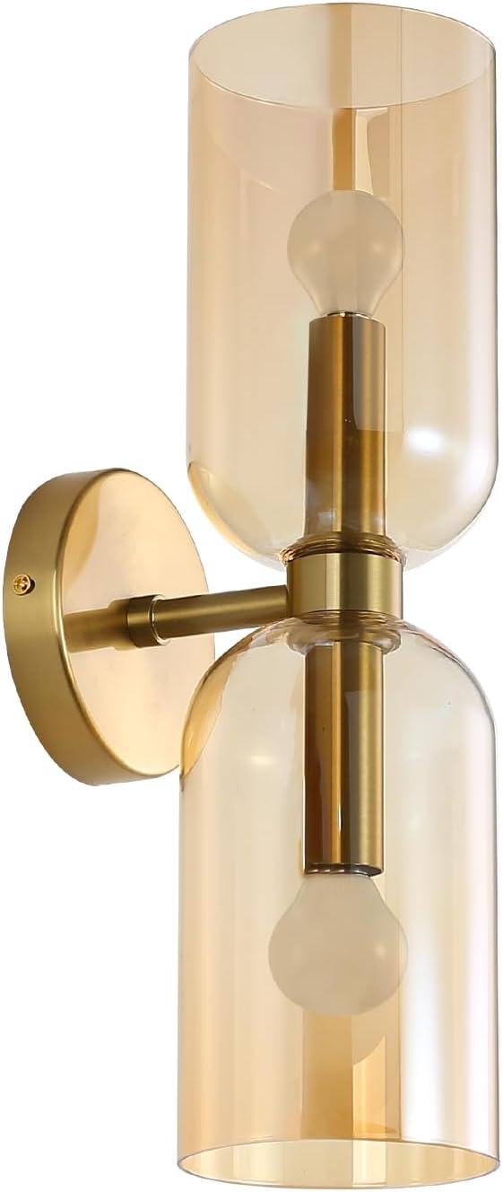 2-light vanity light amber decor lights glass, metal wall light