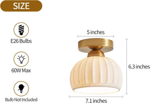 2 pack ceiling light gold flush mount light ceramic, iron porch light