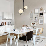 2 Light bulb lights black dining room chandelier glass, metal pendant light