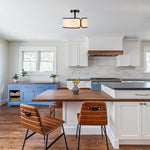 2 Pack kitchen flush black , white semi flush led light metal and fabric ceiling lights