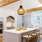 2 Pack light bulb rattan chandeliers fixture rattan pendant light