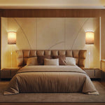 2 pack round wall sconces metal cotton linen bedroom light beige lamp shades