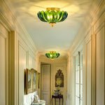 9.8 Inch light bulbs glass iron metal light fixture green gold ceiling light