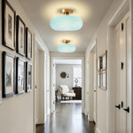 Vintage flush mount lamp glass metal ceiling lights blue gold light fixture