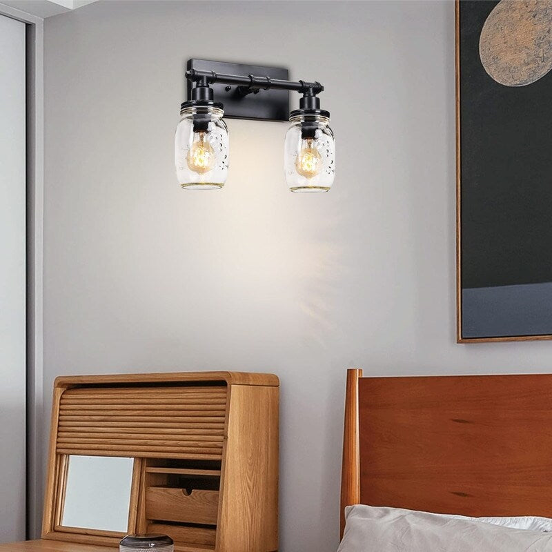 2 Lights vanity lights black wall light glass, iron sconce light