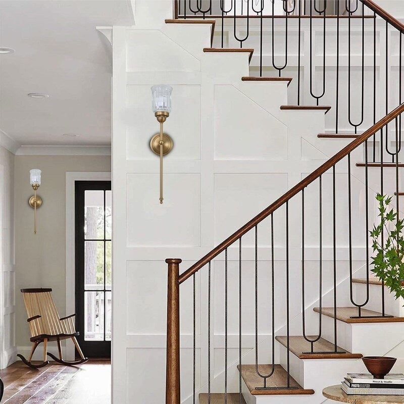 2-Pack bedroom lights gold sconce light glass, metal fixtures light