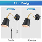 2 Pack sconce light black, gold and white wall light brass mount light