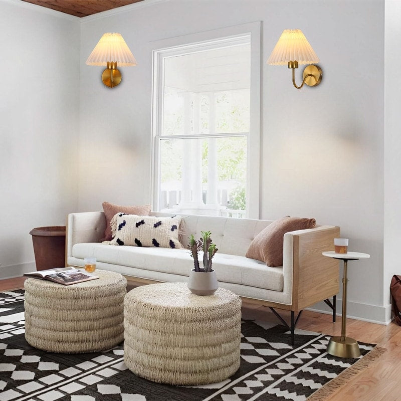 2-Pack sconce lights white+gold wall lights metal, fabric dining room lights