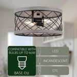 2 light rust flush mount ceiling light industrial wire cage ceiling lamp with drum shade