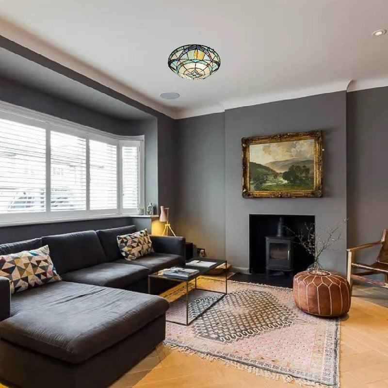 2-lights ceiling lights blue hall light glass flush mount light