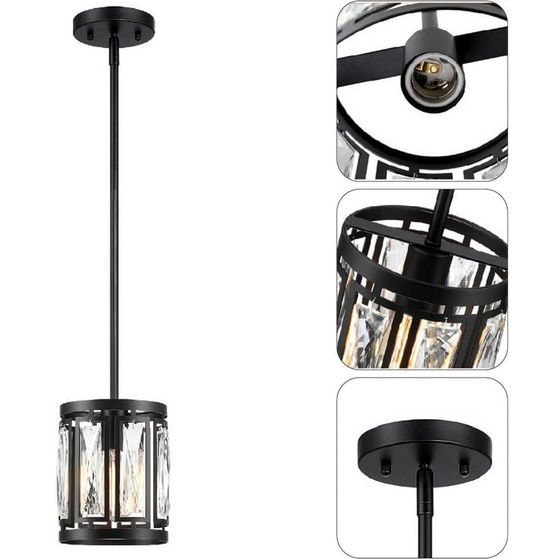 2-pack Crystal lights metal island lights matte black pendant lighting