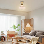 Modern light fixture ribbed glass iron semi flush mount gold ceiling lamp