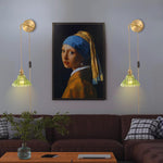 4.9FT green lighting gold & green plug in hanging light brass, glasswall light