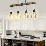 4 Light dining room light black pendant lights metal, wood light fixtures