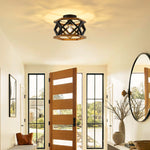 1-Light ceiling fixtures wood rustic semi flush mount metal cage black light bulb